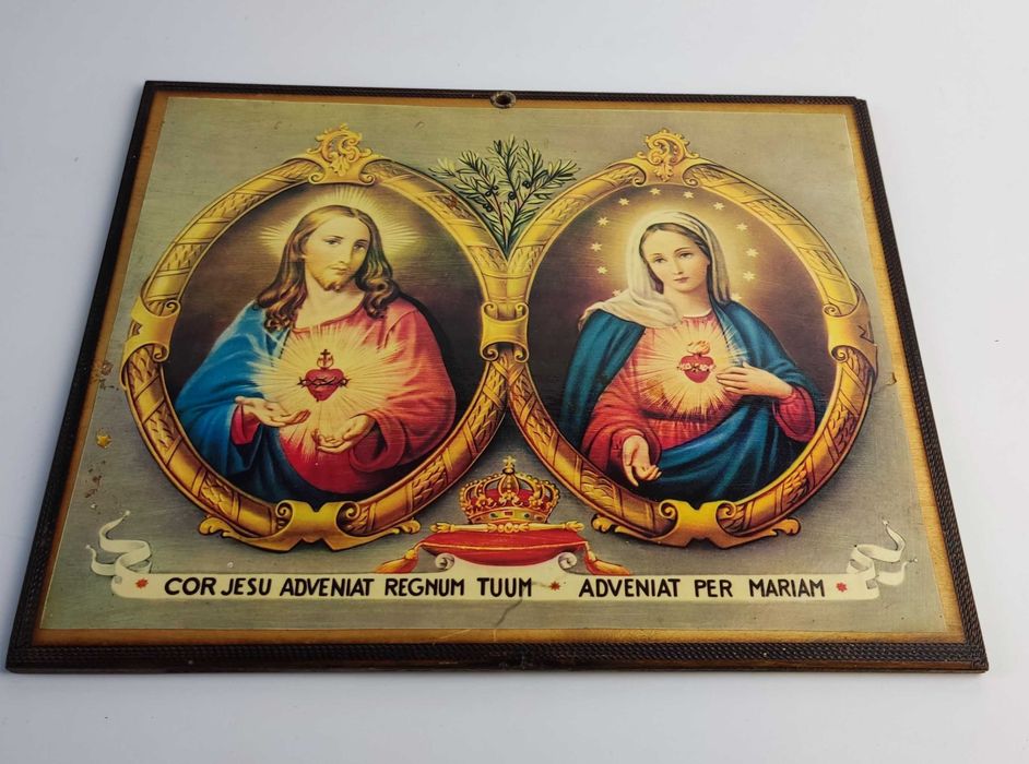 Obrazek z Jezusem Chrystusem i Marią - na desce