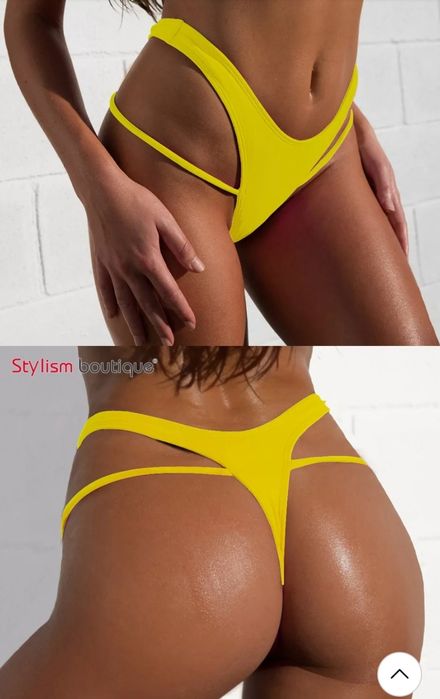 Tanga fio dental com fita lateral. Disponível em 2 cores