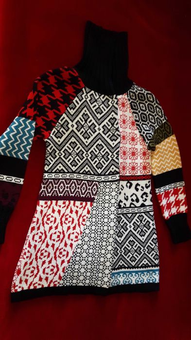 Darmowa dostawa Piękny sweter płaszczyk kolorowy unikat modny francuski_rozmiar 38