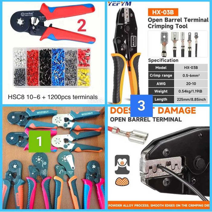 Кримпер Обжимные клещи + Набор наконечников, клемм