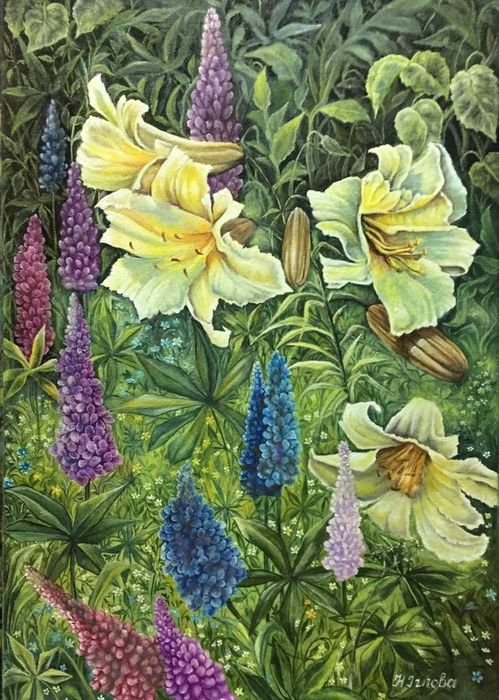 Картина олійна “Лілії” на полотні, 30×50 см, ручна робота, без рами