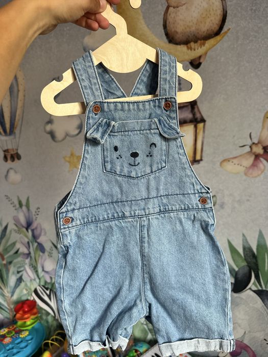 Spodenki krotkie na szelkach ogrodniczki 86 jeansowe jeans