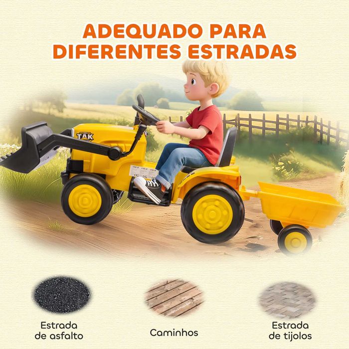 Trator Elétrico para Crianças com Reboque e Pá 12V Motor Duplo