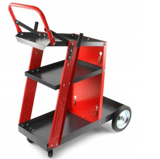 Wózek spawalniczy pod migomat z półką na butlę i metalowymi kołami