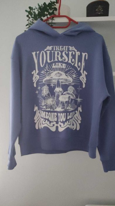 Fioletowa bluza z kapturem, print, młodzieżowa House, XS