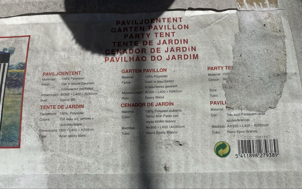 Tenda / Pavilhão de Jardim 3x4m – NOVA (Nunca Usada)