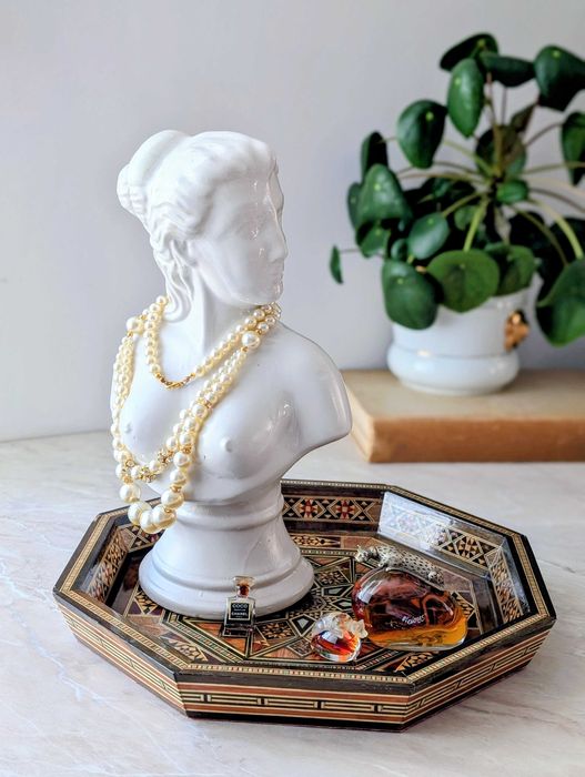 Ośmiokątna taca mozaikowa z inkrustacją z masy perłowej