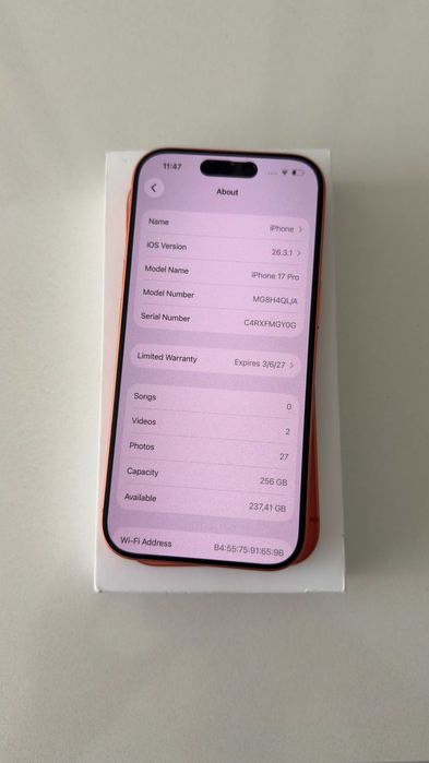 Apple iPhone 17 Pro 256GB 100% "laranja" + caixa original, cabo, capa e fatura