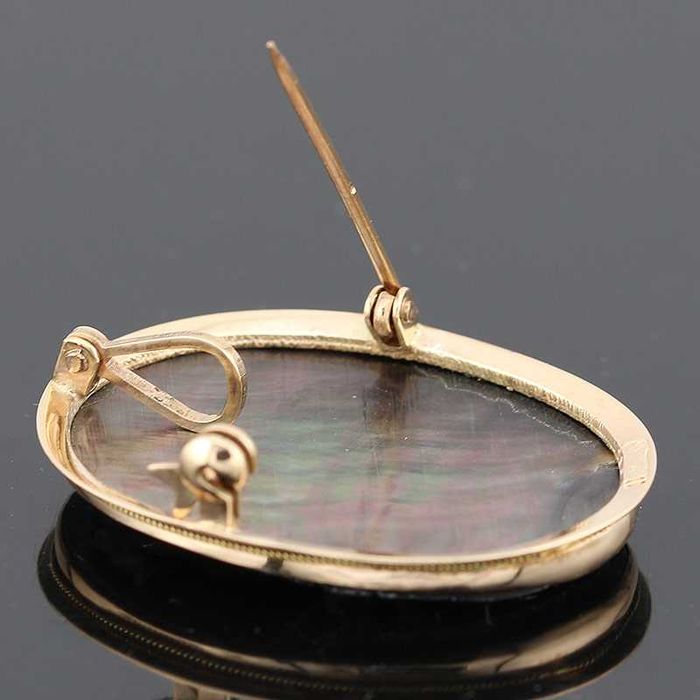 Złota broszka i zawieszka Kamea 2w1 masa perłowa 9K