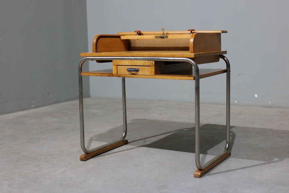 Escrivaninha em metal cromado e madeira | Torck