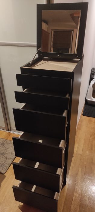 Komoda IKEA MALM, 6 szuflad z lustrem, CZARNA wysoka 123x40x48,5 cm