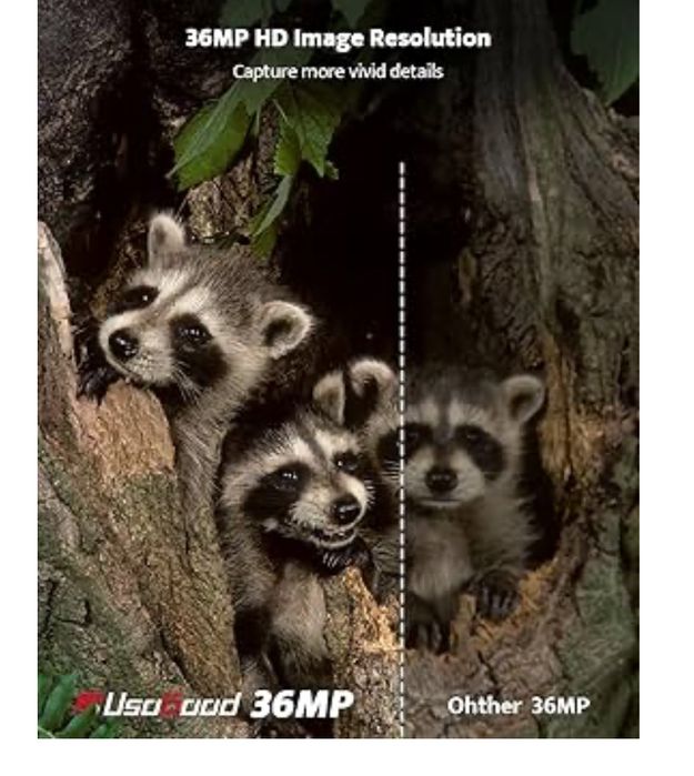Fotopułapka 36 MP 4K, noktowizorem, z Kartą SD 32 GB i Bateriami 8 AA