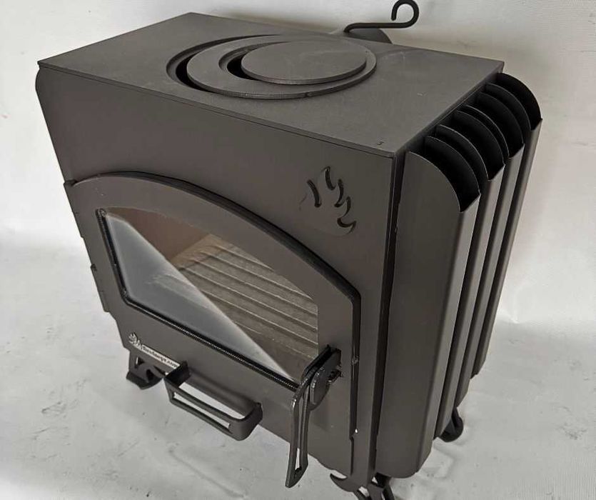 Піч буржуйка зі склом "Камін Батарея", тривалого горіння, метал 4мм