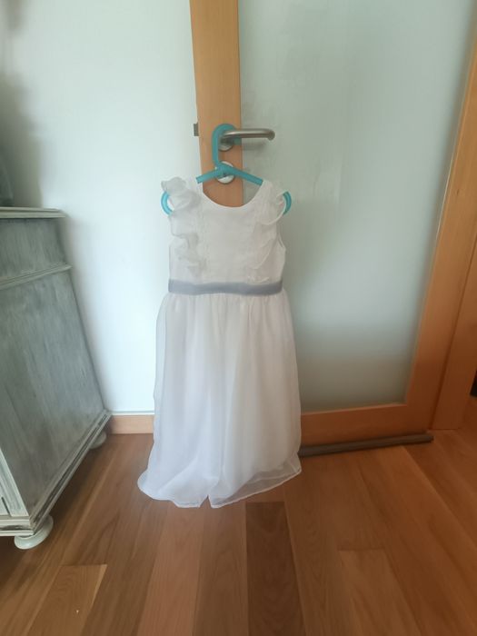 Vestido chifon branco com laço azul 11 anos