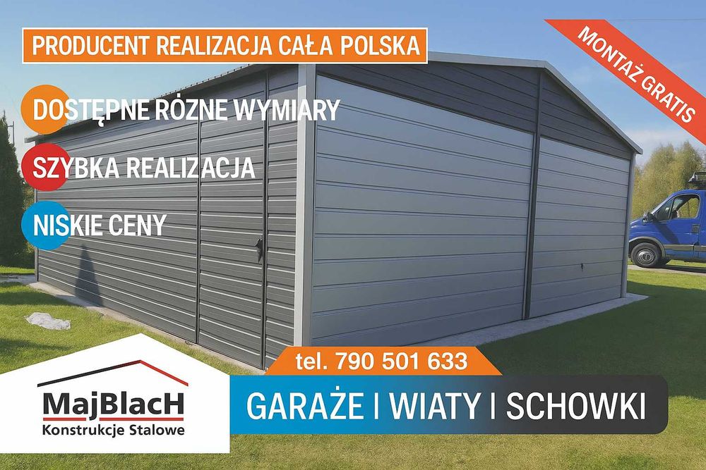 GRAFIT/ Profil /Garaż Blaszany /Brama Popiel / Dwuspadowy  – Maj-Blach