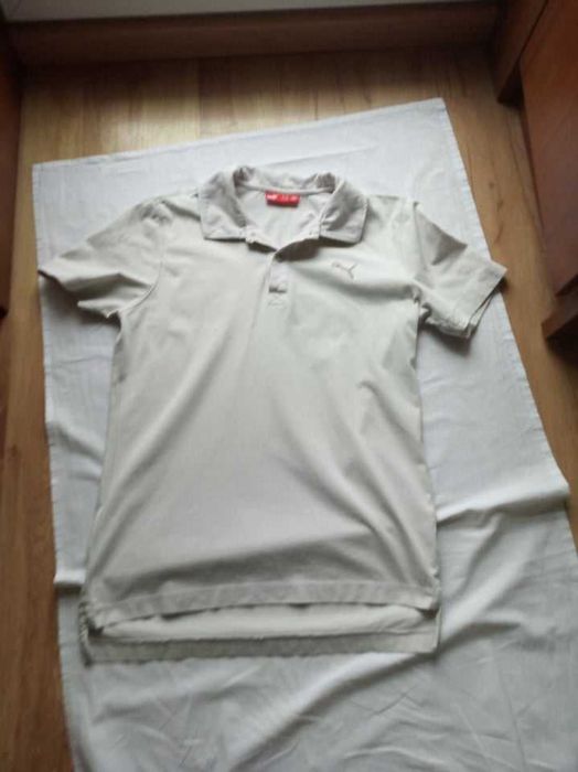 Koszulka beżowa polo - logo z przodu i z tyłu - S/M - "Puma".