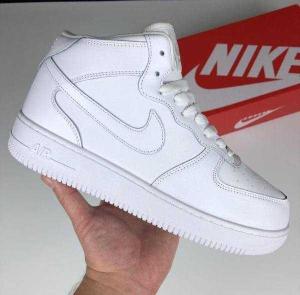 Nike Air Force 1 Mid White (36-41) Зимние кросовки, с мехом, найк форс