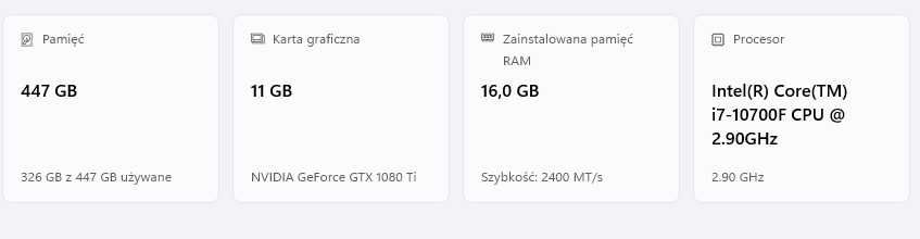 Komputer PC i7-10700F / GTX 1080 Ti / 16 GB RAM / SSD 500 GB