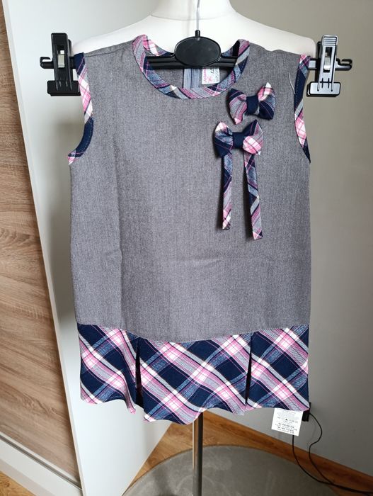 Sukienka szaro różowa dla dziewczynki