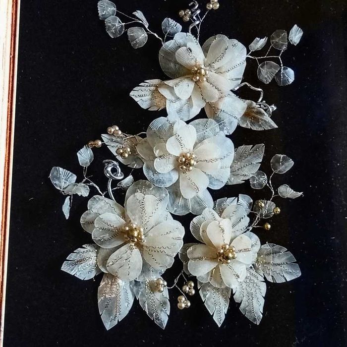 Invulgar quadro floral artesanato Açoriano escamas de peixe