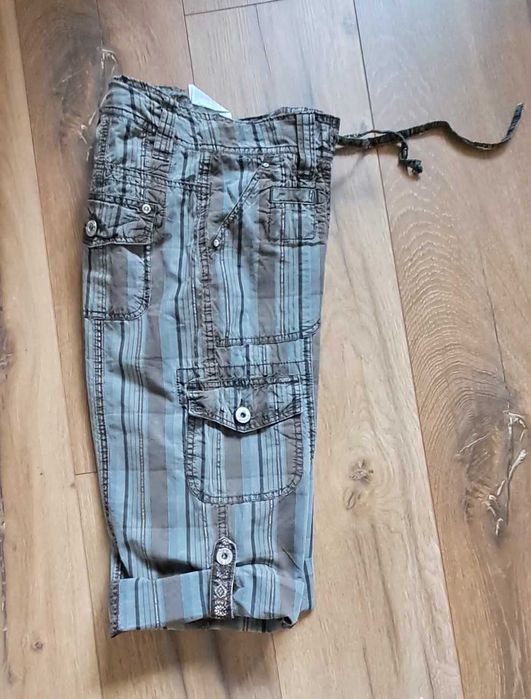 Bermudy szorty cargo luźne kratka S 36 bawełna cotton
