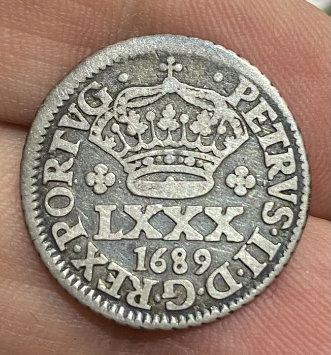 Tostão Coin 100 Reis of D. Pedro II - 1689