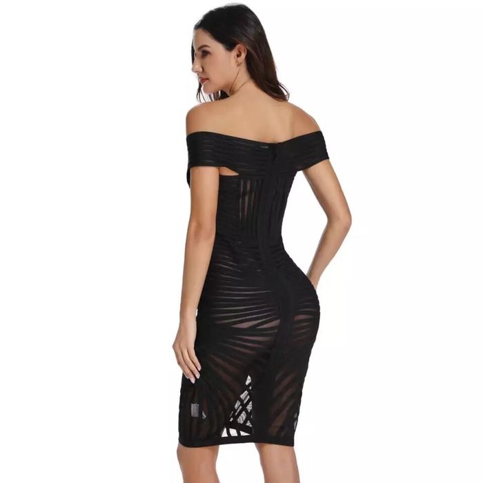 Платье бандажное с открытыми плечами вечернее