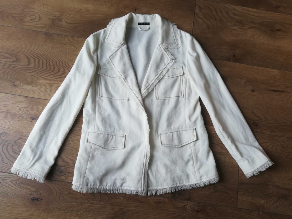 Marynarka żakiet kurtka Len wiskoza biała Sisley 38 40 M L