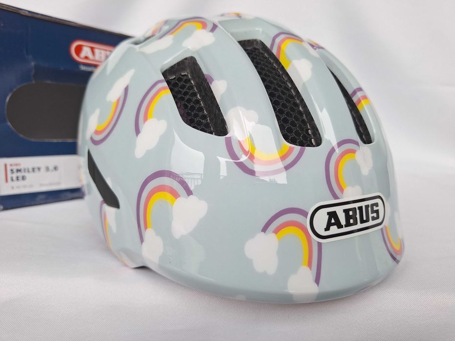 Kask rowerowy dziecięcy Abus Smiley 3.0 LED Blue Rainbow S 45-50cm