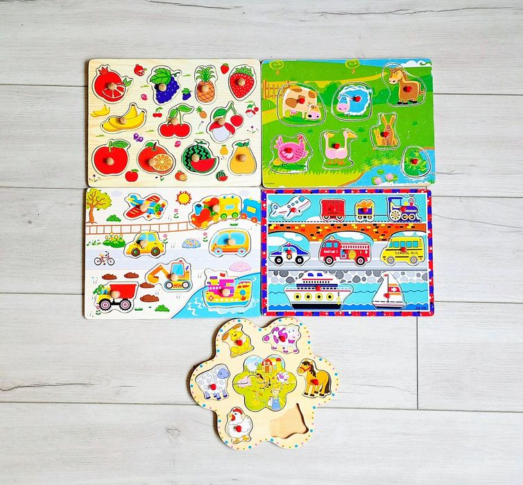 Puzzle dziecięce drewniane pojazdy zwierzęta