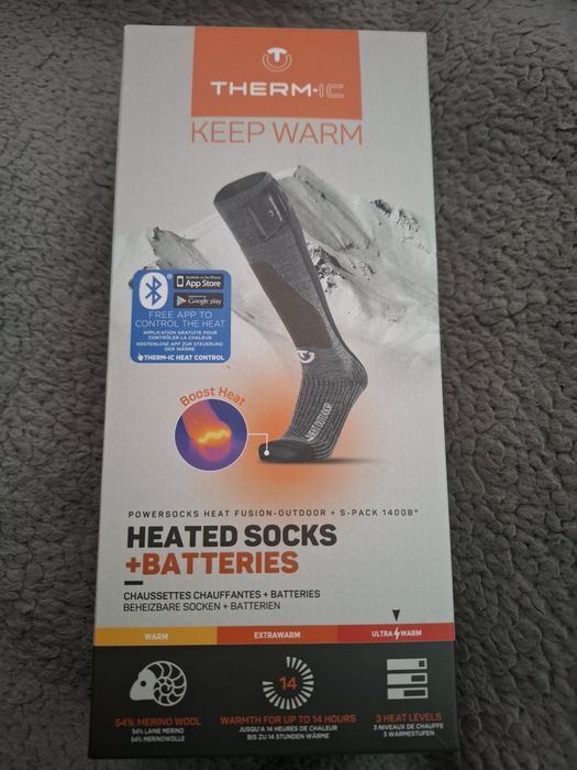 Meias térmicas aquecidas Therm-ic Powersocks Heat Fusion Outdoor + S-Pack 1400B (Tamanho 42-44) - Novo, Nunca Aberto