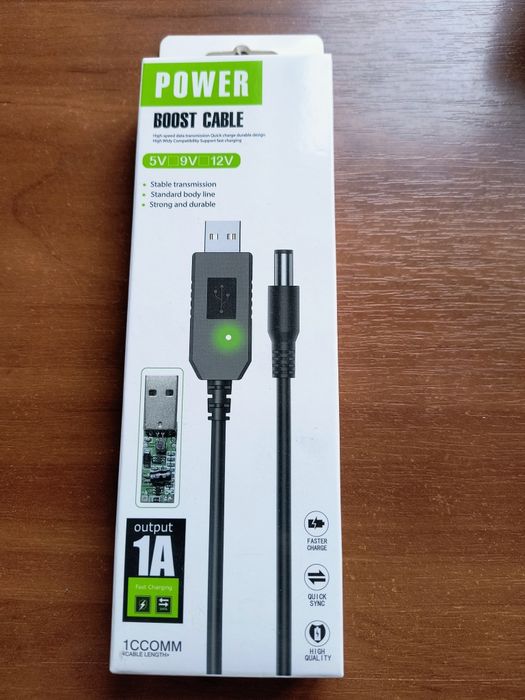 USB → DC 12V Power Boost кабель 5.5×2.1 мм 1м для роутера, камер