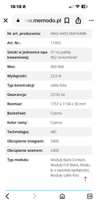 Panele Fotowoltaiczne Aiko 450w Full black