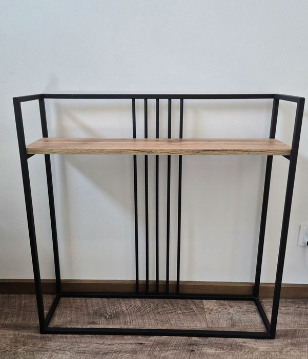 Konsola loftowa 80×80×20 cm półka stalowa czarna dąb wotan konsolka do przedpokoju stolik indywidualny