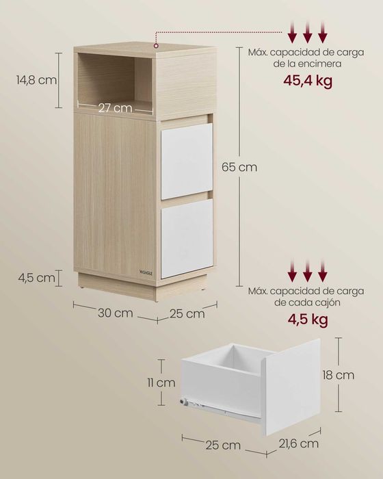 2 Mesas de Cabeceira 30 x 25 x 65 cm bege + branco - Novas