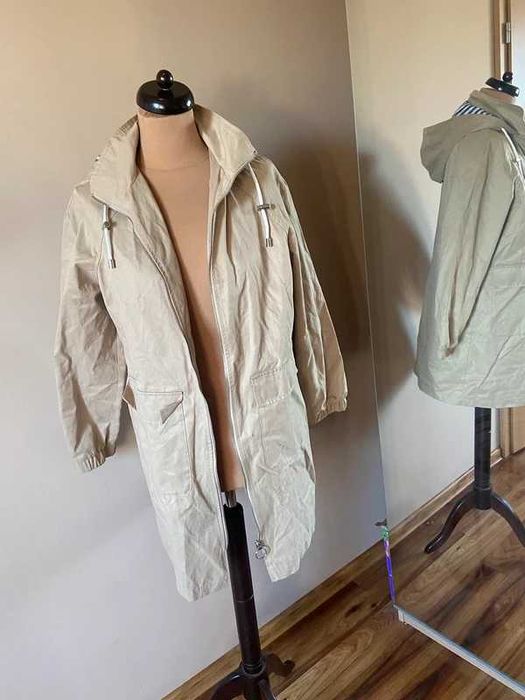 Dluzsza kurtka parka bez krem ecru paski xl 42 44 +size