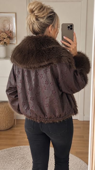 Kurtka haftowana dwustronna TRENDY.ingfuterko haftowana eko skóra
