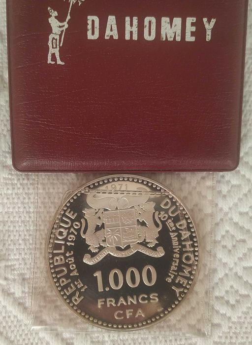 Mulher Somba moeda muito rara da República de Dahomey (Benin) em prata Proof de 1000 Francos de 1971