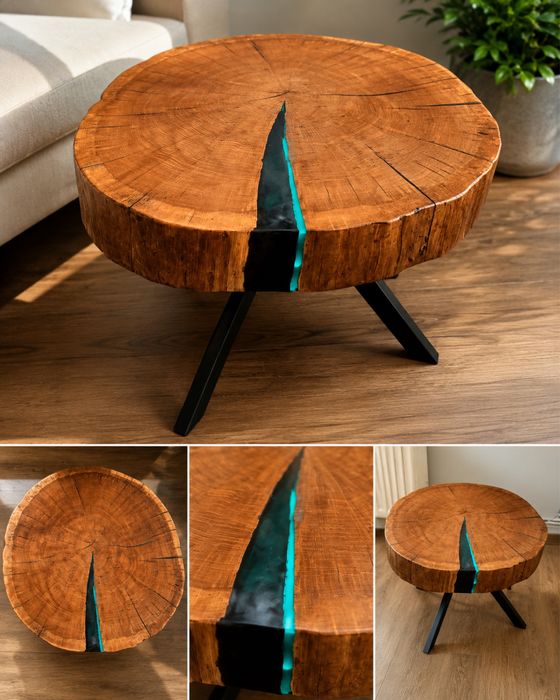 Stolik kawowy handmade | dąb + epoxy river | loft | unikat