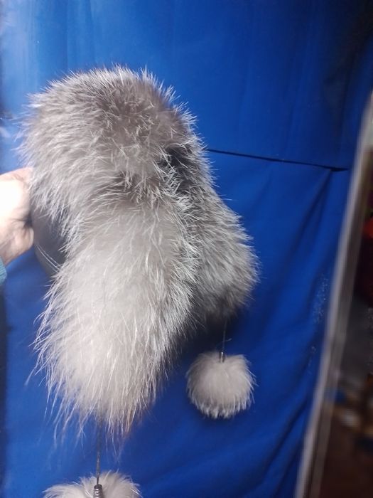 Меховая шапка ушанка чернобурка.Зимняя.женская