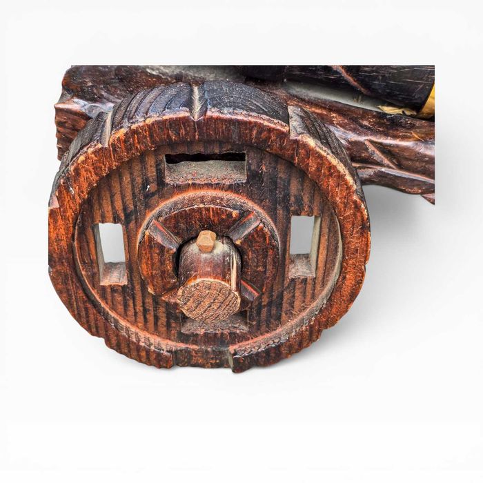 Canhão Decorativo Antigo Madeira Talhada | 45cm | Peça de Coleção