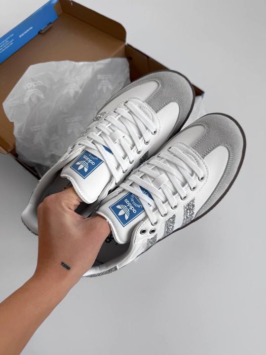 ХІТ СЕЗОНУ! Adidas Samba White Glitter Shine 36 37 38 39 40 41 адідас самба білі глітер сірі