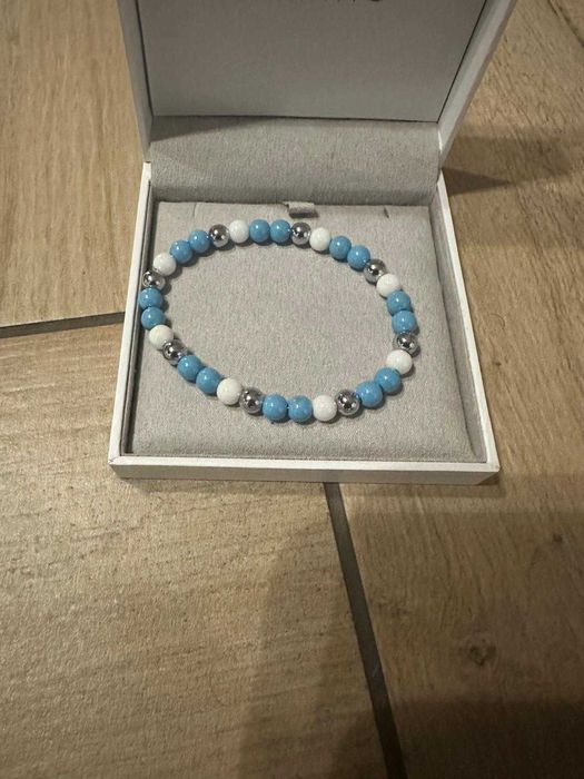Bransoletka kamienie Angelit oraz stal chirurgiczna 14,5cm