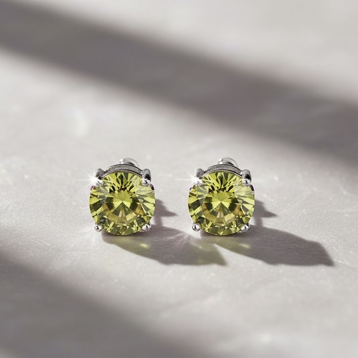 Olśniewające kolczyki z oliwkową cyrkonią i rubinem rod i pallad