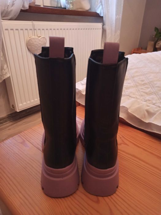 Buty botki jesień podeszwa fiolet kalosze czarne 38