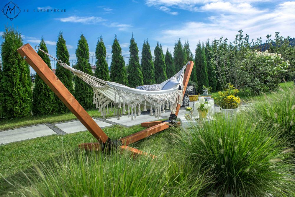 Stelaż + hamak bawełniany BOHO MAKRAMA leżak PREMIUM XXL 10x10 KOLORY