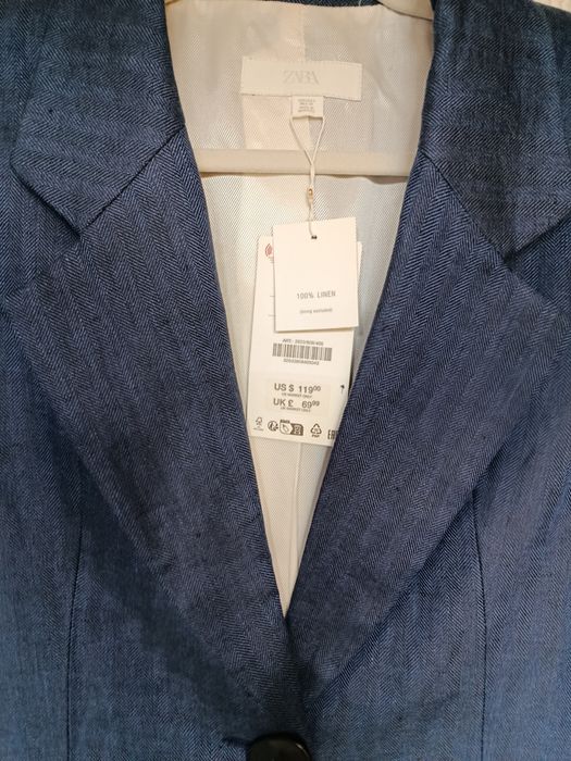 Блейзер 100%лен  приталений у ялинку Zara новий в упаковці з бірками