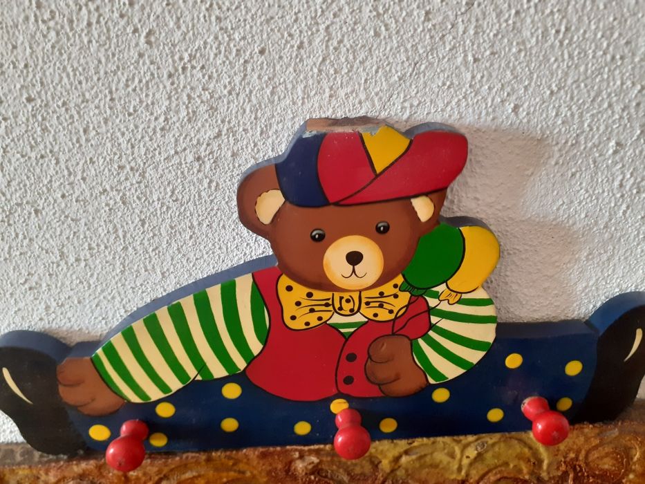 Cabide madeira urso Teddy criança Vintage 46 cm