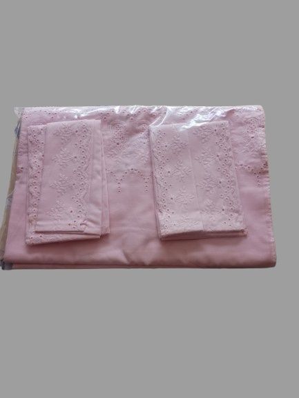 Lençol NOVO casal Rosa bordado
