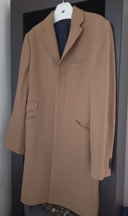 H&M WOOL BLEND klasyczny płaszcz męski beżowy 80%wełna r.48